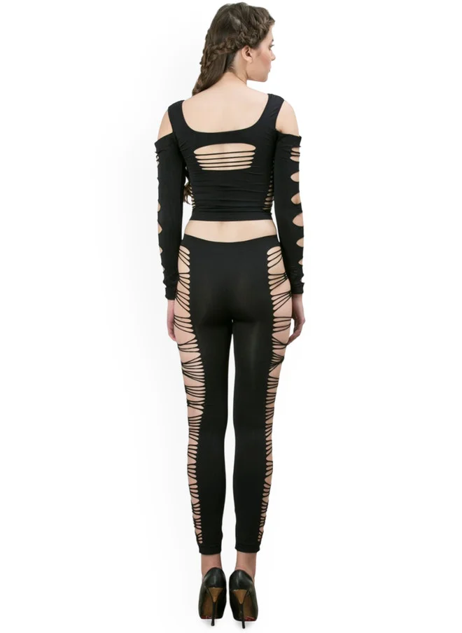 PRIZO Black Cut-Out Long Sleeve Top and Leggings Set